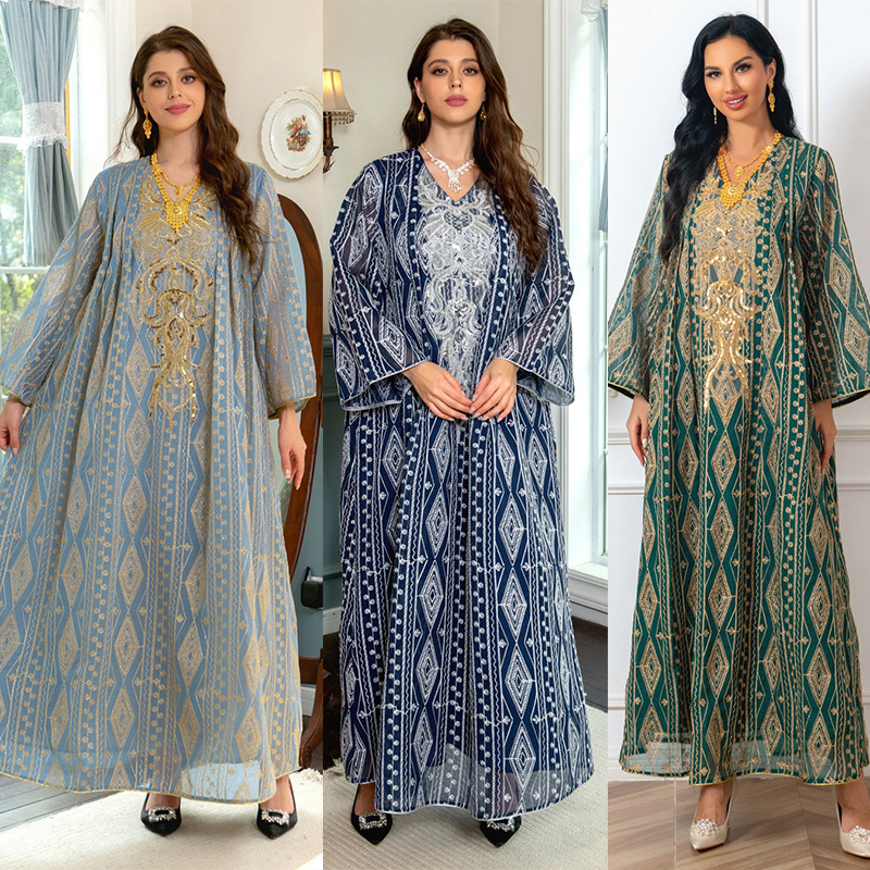 Women's Muslim Evening gown Muslim large size sequin embroidered robe_voghion.com