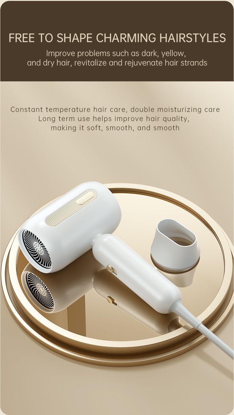 1900W Professional Hair Dryer – Ionic Fast Drying With 3 Speed & Cool Shot, Lightweight ABS Blow Dryer For Home & Travel (White/Beige)_voghion.com