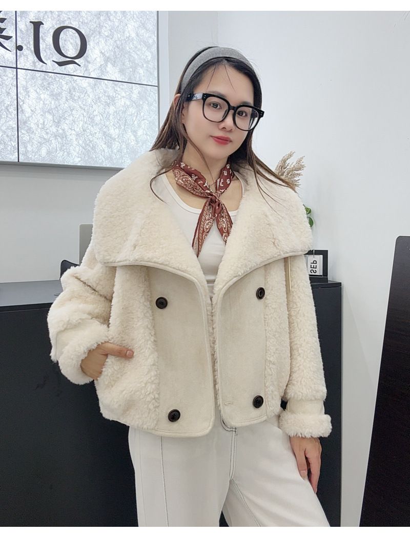 Teddybärmantel Damen Übergroße Fleecejacke 100% Wolle Warme Winteroberbekleidung Weich Flauschig Gemütlich Lässig_voghion.com