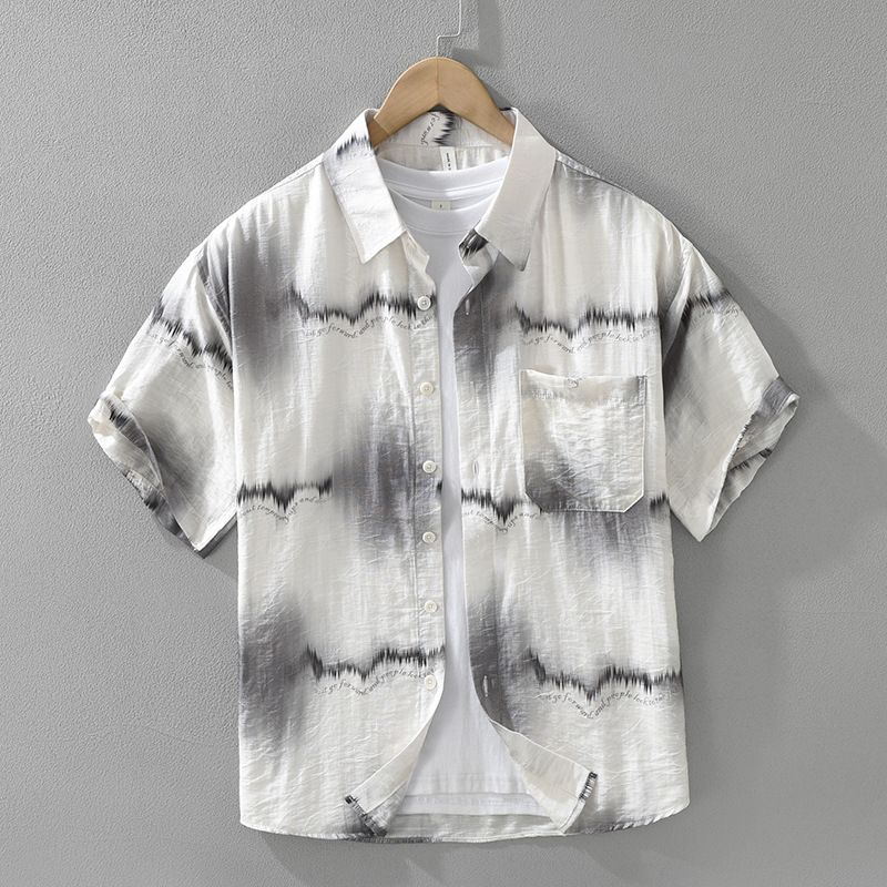 Camicia a maniche corte tie-dye fresh da uomo, alla moda e versatile, top casual e ampio._voghion.com