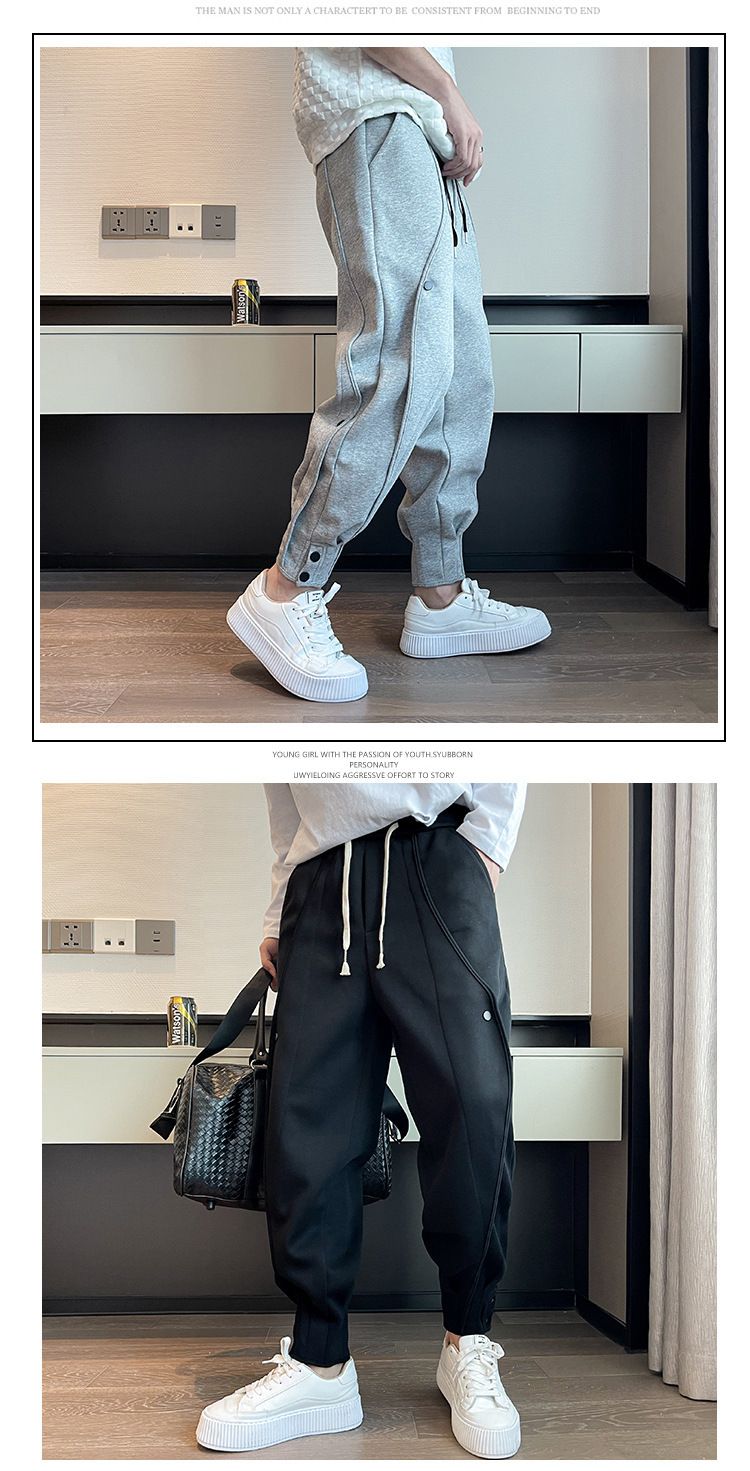 Men's Clothing Four Seasons Thickened Regular Sports Pants Men's Handsome Trendy Design Harem Pants Plus Velvet Casual Cuffed Sweatpants_voghion.com