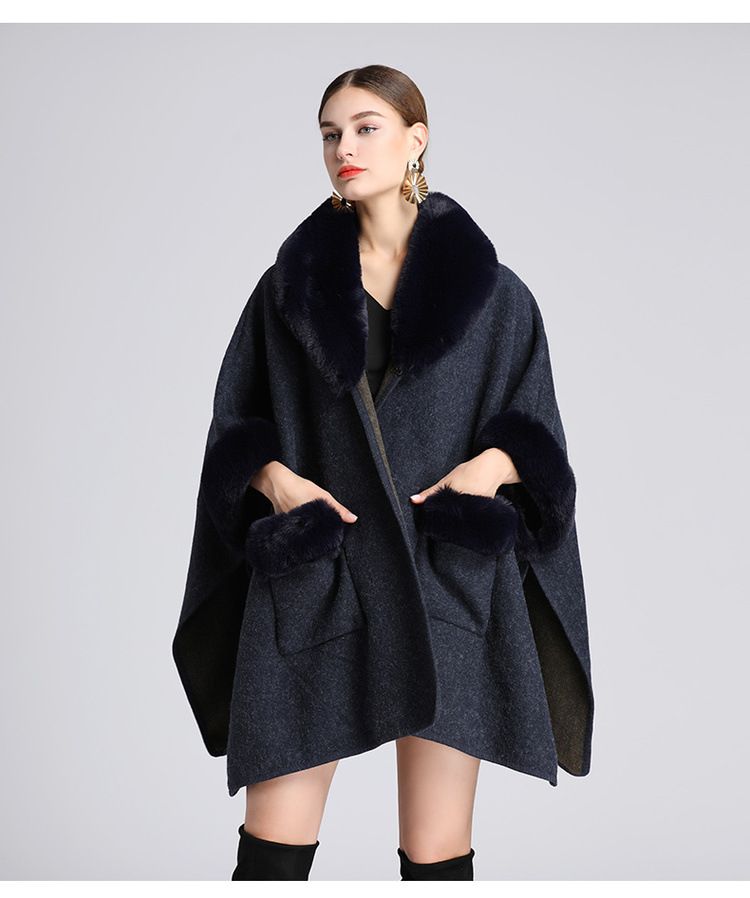 Damenkleeder Imitatioun Rex Kanéngchenpelzkragen Schal Mantel Grouss Gréisst locker Wollmantel Cardigan fir Fraen_voghion.com