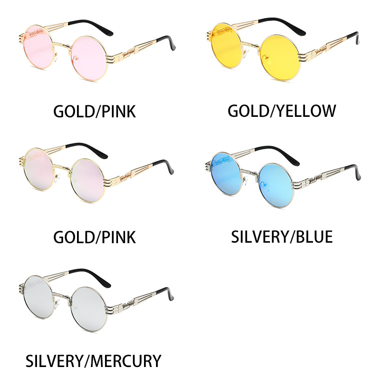 Occhiali da sole da uomo 8010, stile steampunk, con montatura rotonda retrò, occhiali da sole alla moda con gamba a molla in metallo_voghion.com