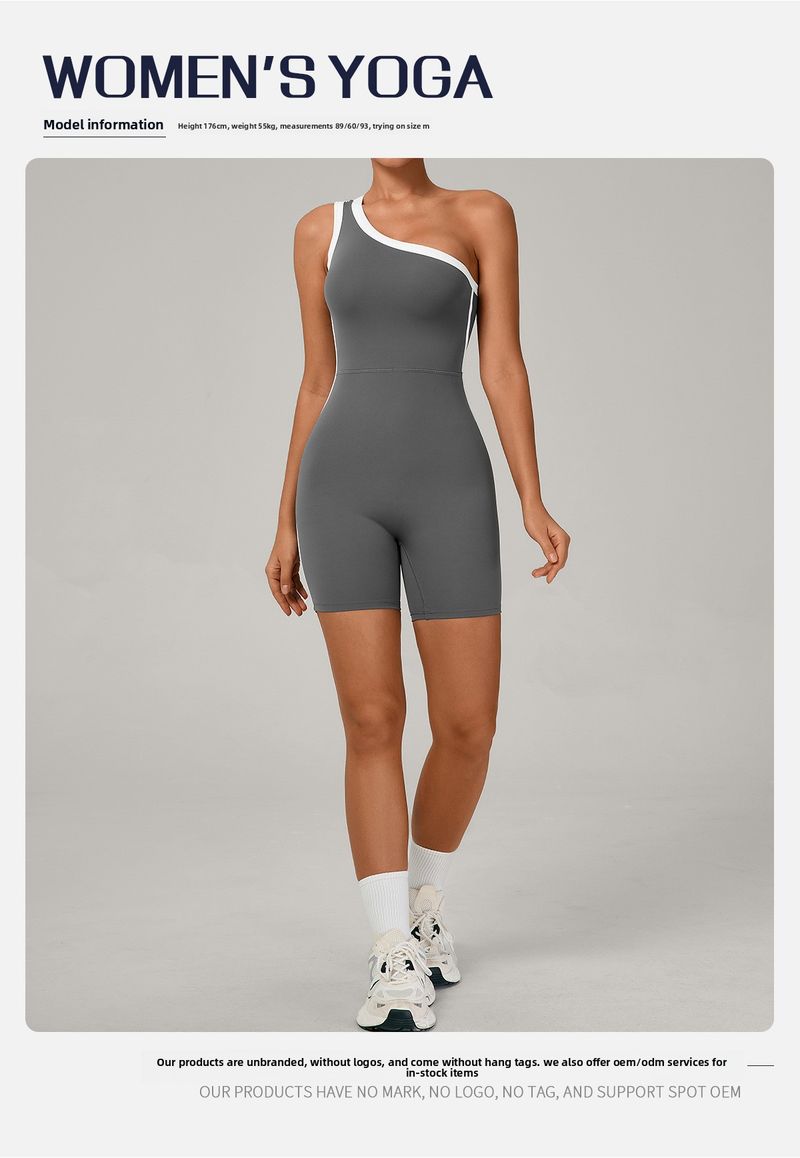 Body da yoga monospalla color block in stile europeo e americano per donna, attillato e sportivo per il sollevamento dei glutei_voghion.com