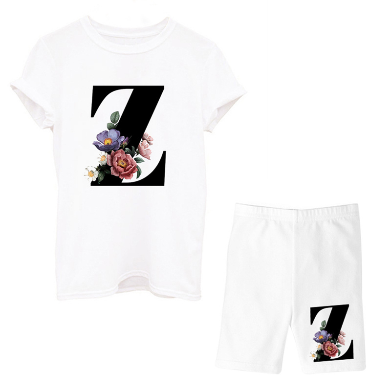T-shirt femme manches courtes jambe large short taille haute ensemble deux pièces LOGO décontracté_voghion.com