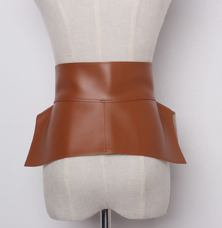 Song Qian and Tang Yixin's same style pu leather girdle for women, wide, simple, decorative, ultra-wide belt, waist-slimming belt_voghion.com