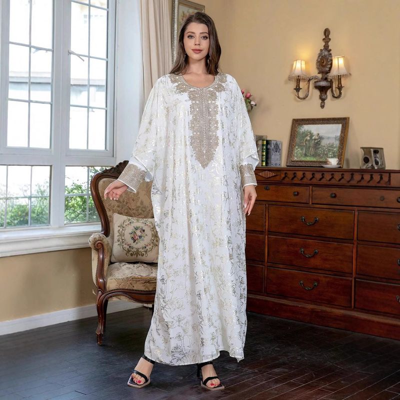 ZD101ins Muslim V-neck Evening Dress Chiffon Gold Foil Two-piece Women's Robe Abaya_voghion.com