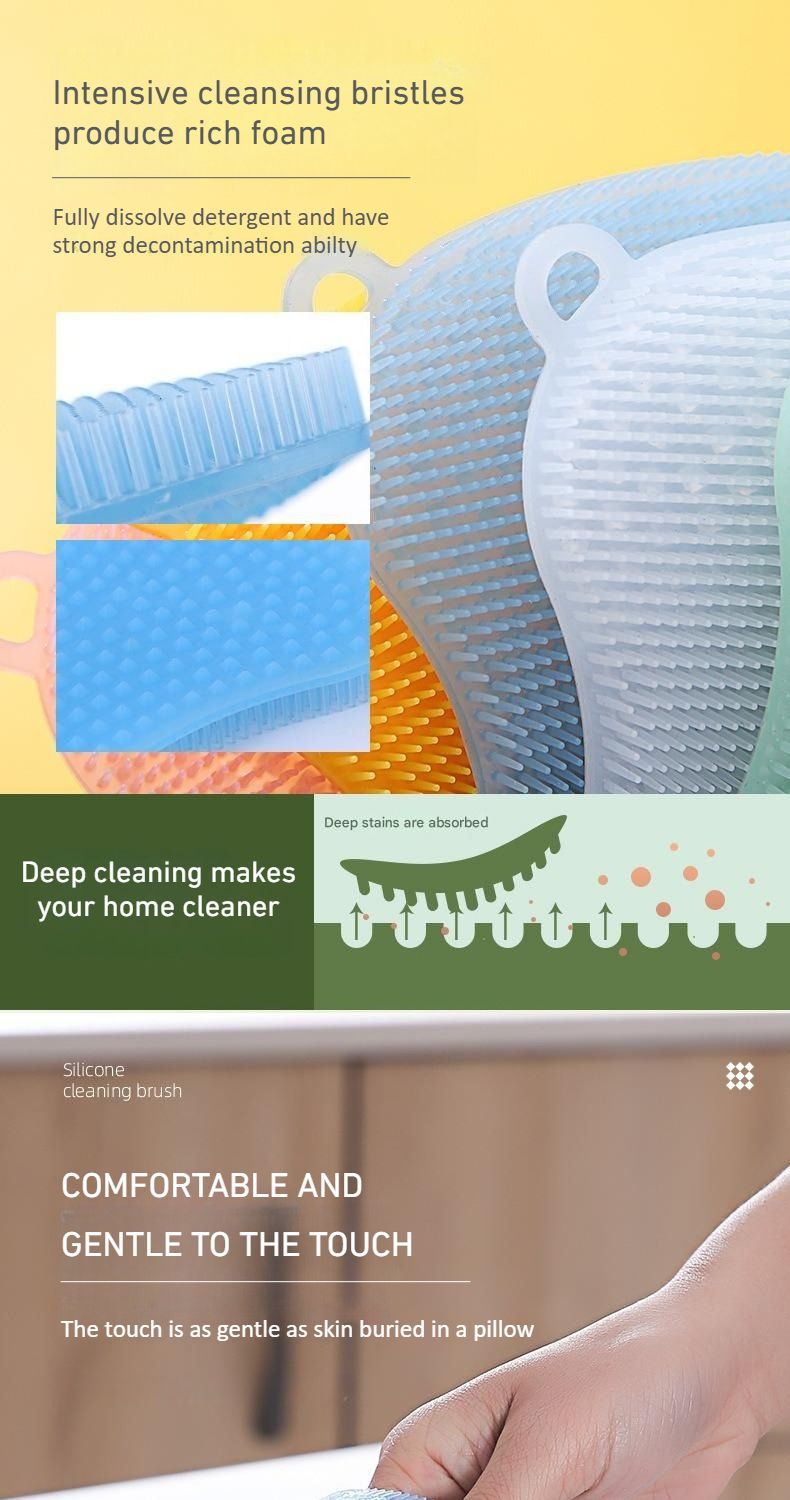 Spazzola multiuso in silicone per uso alimentare | Spazzola per la pulizia dei piatti e del viso | Spazzola in silicone 2 in 1 | Strumento per la pulizia della cucina e della cura personale_voghion.com