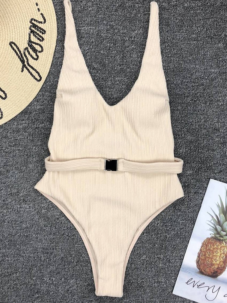 Badetøy for kvinner Hvite Striper Sexy Liten Duft One Size Enkel Badedrakt_voghion.com