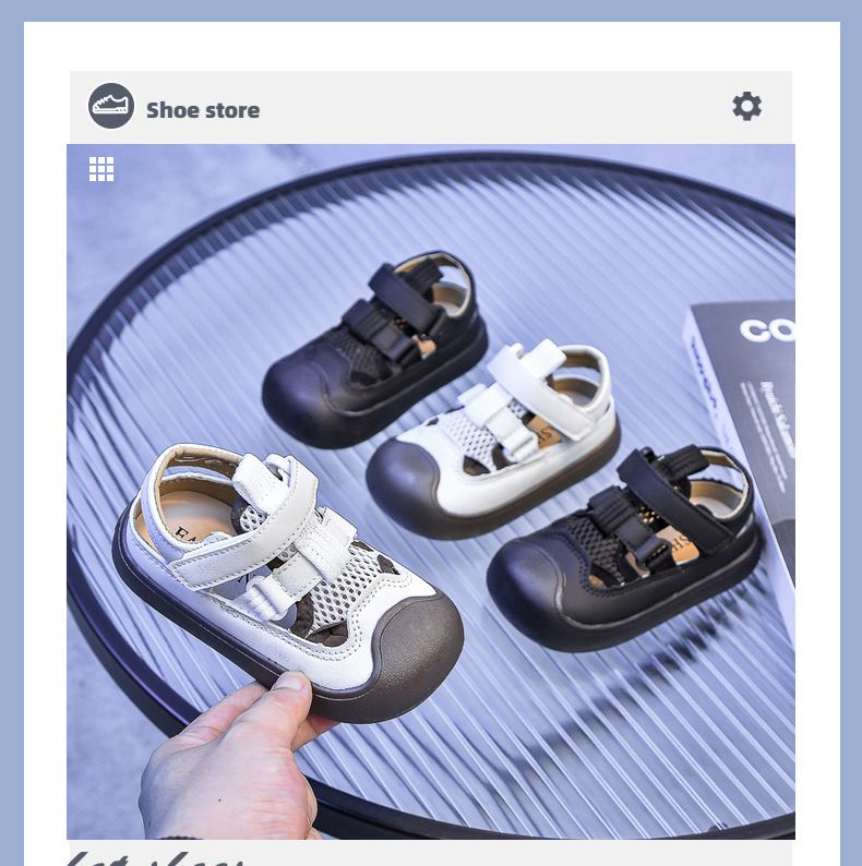 Scarpe da spiaggia con punta a pane in rete cava per bambini e bambine, sandali con suola morbida, primavera/estate 2024_voghion.com