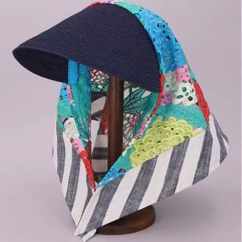 Stroh-Sommerblumenstickerei, quadratische Bandana-Mütze, Dreieckstuch, Sonnenhut_voghion.com