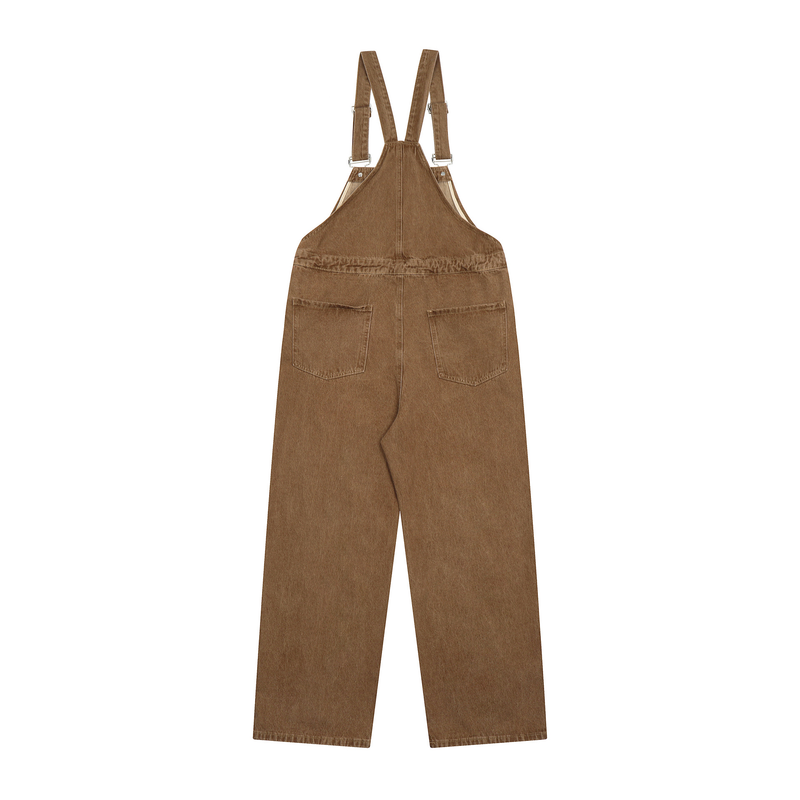 Men's vintage brown desert embroidered overalls_voghion.com