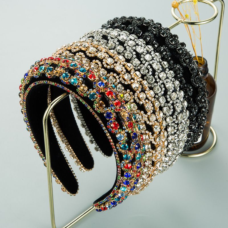 Cerchietto per capelli unisex in velluto stile palazzo in spugna, set da donna, accessori per capelli con strass e palline alla moda_voghion.com