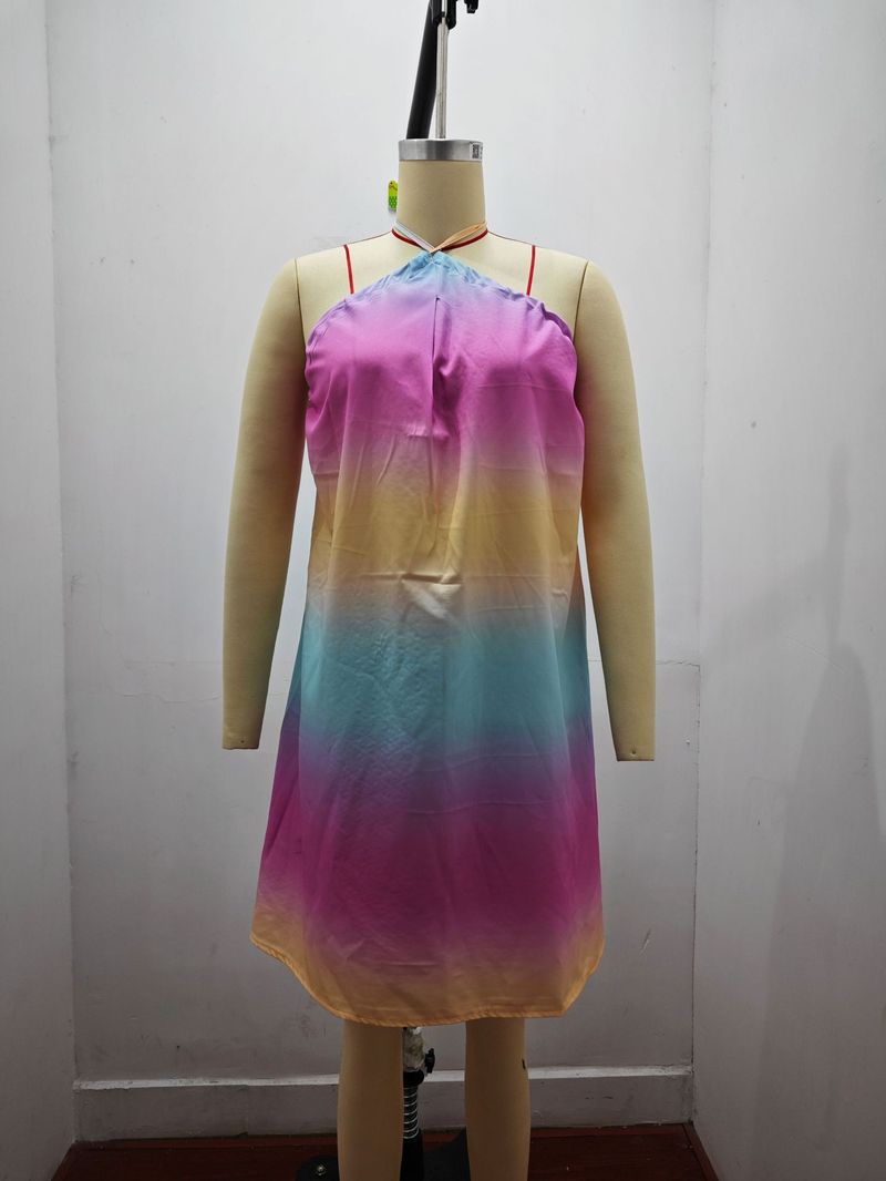 2025 Summer Printed Shoulder Hanging Neck Strap Loose Women's Dress For Women_voghion.com
