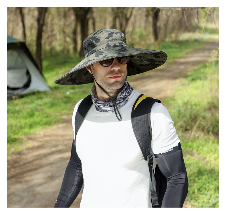 Fischerhut mit 16 cm breiter Krempe – Sonnenschutz LSF 50+ mit Tarndesign und Netzbelüftung für Männer und Frauen_voghion.com