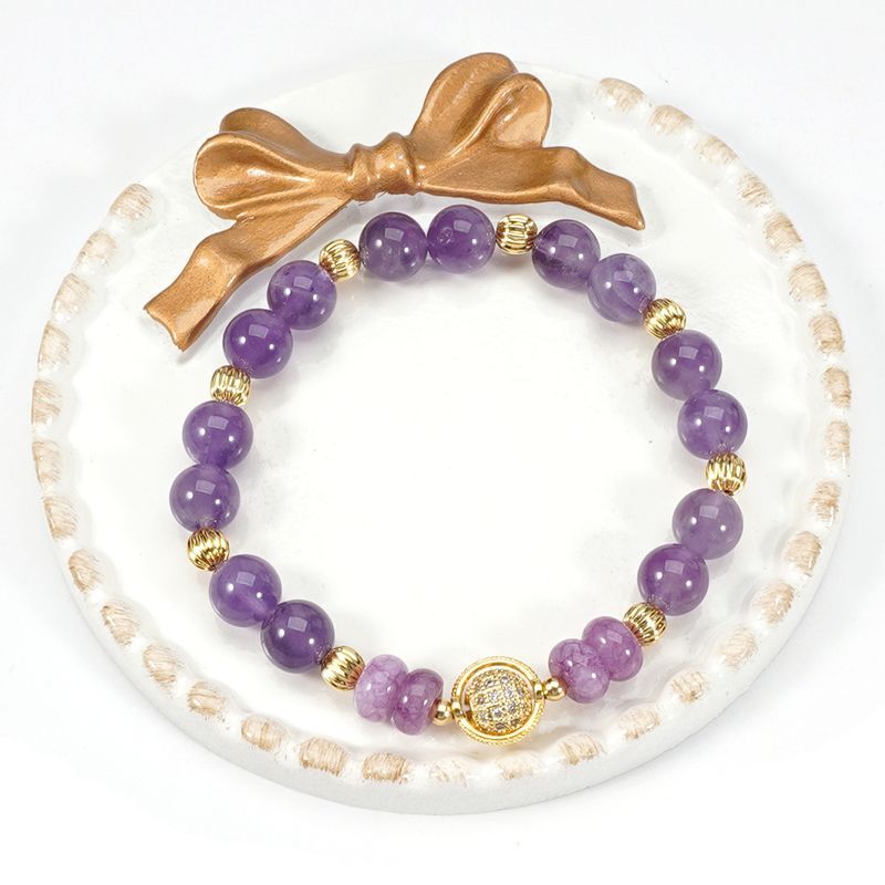Braccialetto in pietra naturale con perline rotonde in cristallo viola da 8 cm, con etichetta a farfalla, set di personalità semplice_voghion.com