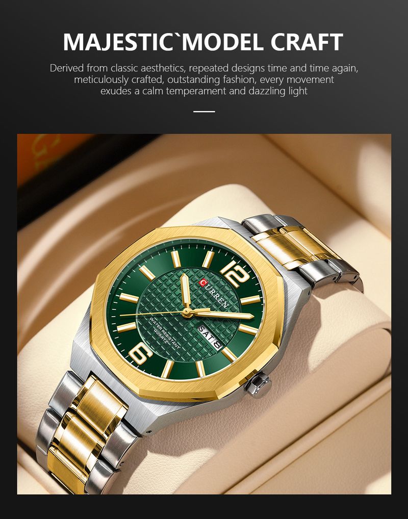 Men's Classic Round Analog Watch With Dual Calendar, Waterproof 30M, Stainless Steel Case & Band, Mineral Crystal, Quartz Movement_voghion.com