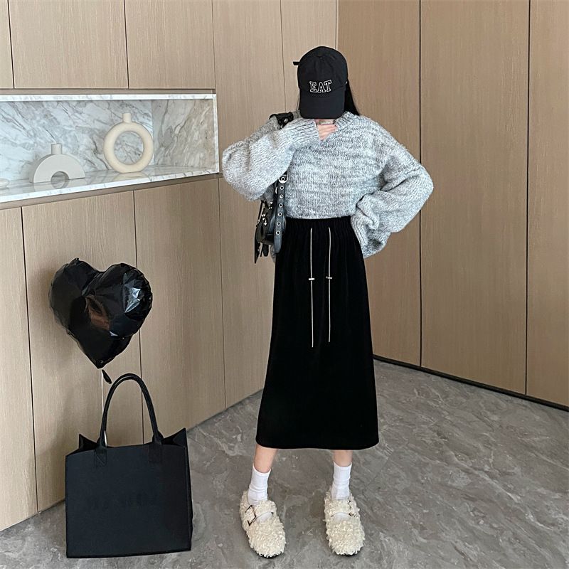 ChicShe 2024 Spring And Autumn New Thin Style Plus Size Loose Slimming High Waist With Slit Straight A-Line Skirt_voghion.com