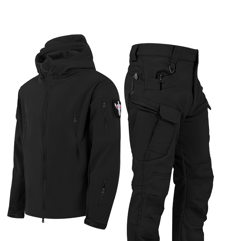 Utendørs haiskinn softshell jakke dress herre vindtett militær fan taktisk jakke vinter fløyel fortykket fjellklatring jakke_voghion.com