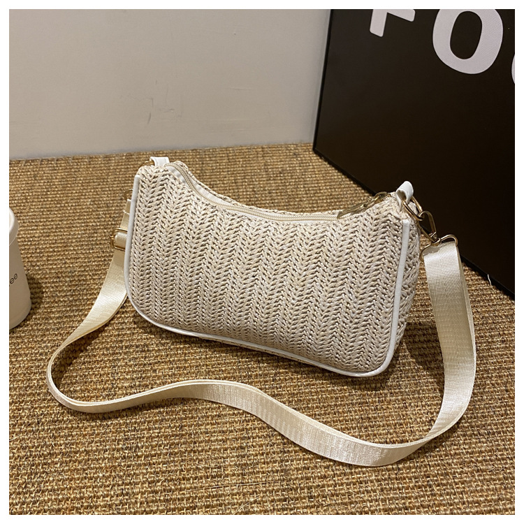 Borsa piccola in tessuto estivo Borsa da donna sotto le ascelle in tessuto erba alla moda e alla moda, borsa a tracolla singola con texture unica_voghion.com