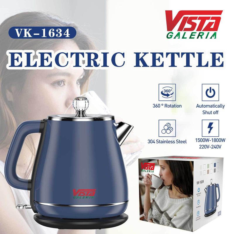 1.8L Stainless Steel Electric Kettle - Fast Boiling, Auto Shut-Off, Double-Wall Insulation, Retro Design For Home & Office (220V-240V EU Plug)_voghion.com