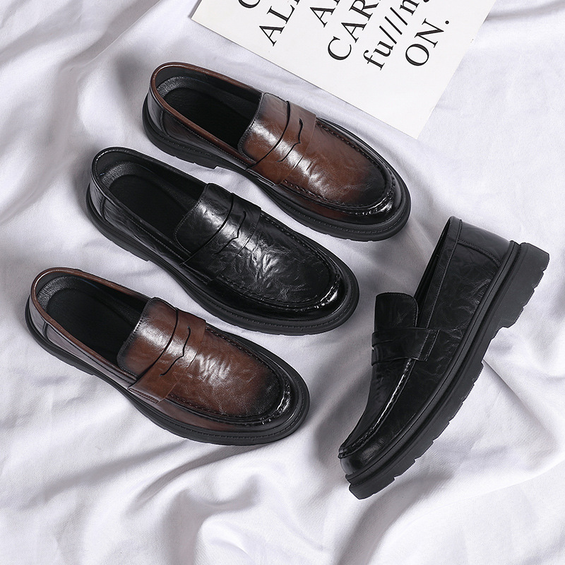 Mocassini da uomo alla moda TerraStride, in pelle coreana, casual, stile britannico, con punta tonda, lavorazione artigianale_voghion.com