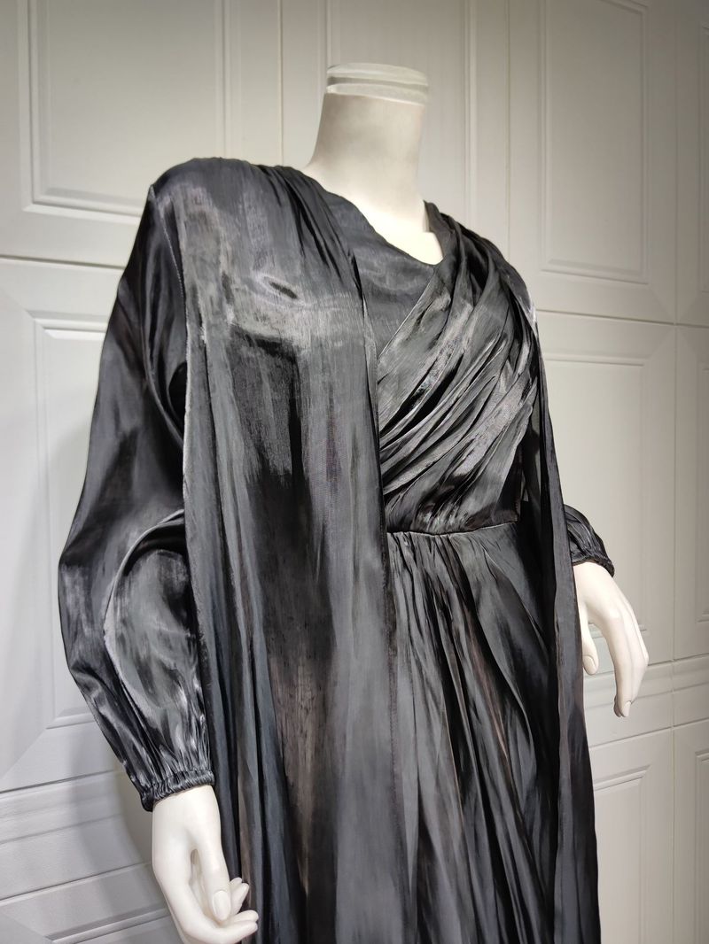 Damenbekleidung Helles Seidenkleid Dubai Robe Mode Abaya Weicher Zweiteiler_voghion.com