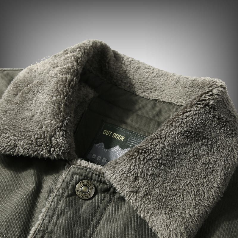 Militärische Werkzeugjacke Herren Herbst Lose Große Größe Retro Revers Verdickte Lammwolle Jacke Herrenbekleidung_voghion.com