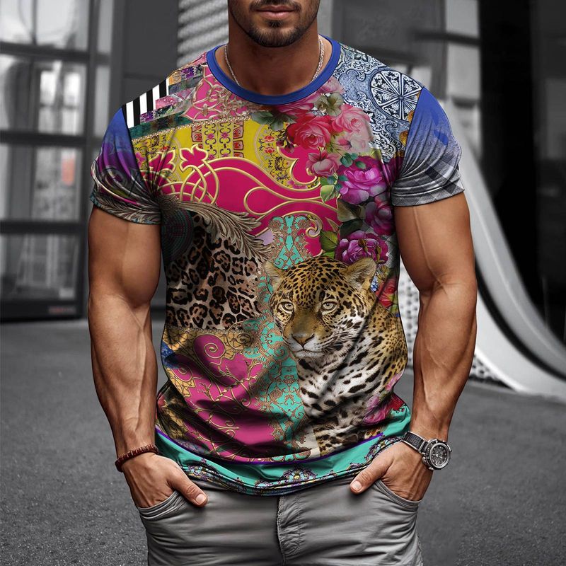 Light Luxury Super Elastic Casual Short Sleeved Mens T Shirt New Digital Print Solid Color Streetwear For Daily Party Home Socia_voghion.com