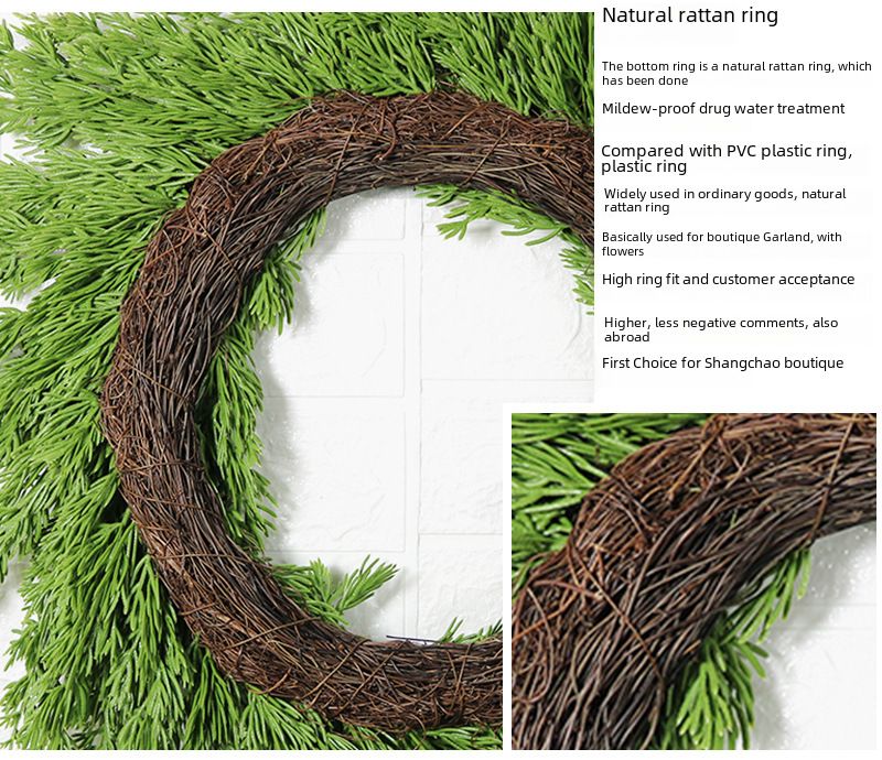 Meihui Christmas Green Pine Needle Wreath 50CM20 inch Christmas Wreath Natural Rattan Wreath Holiday Front Door Decoration Wall Decoration_voghion.com