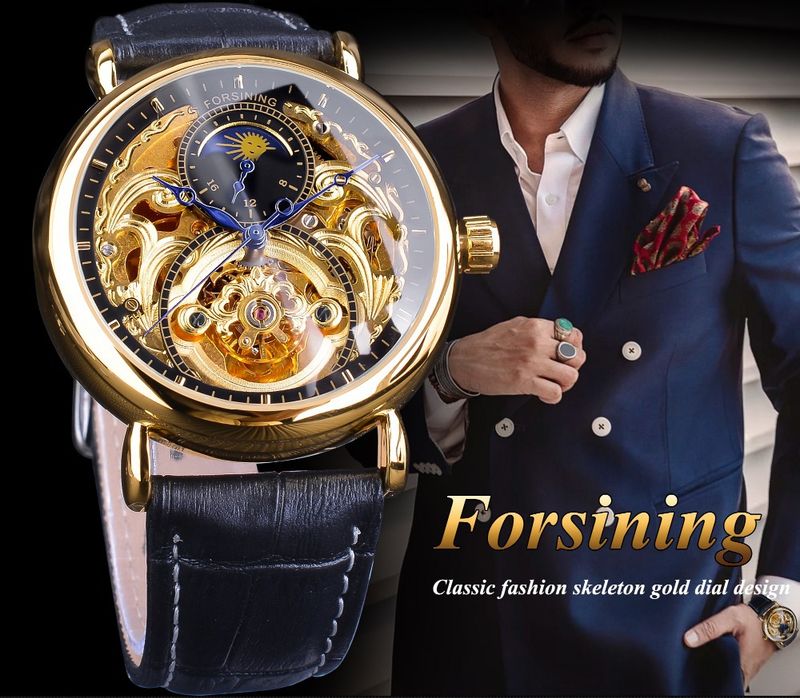Forsining Men's Fashion Casual Business Watch, Carved Hollow Automatic Mechanical Watch for Men_voghion.com