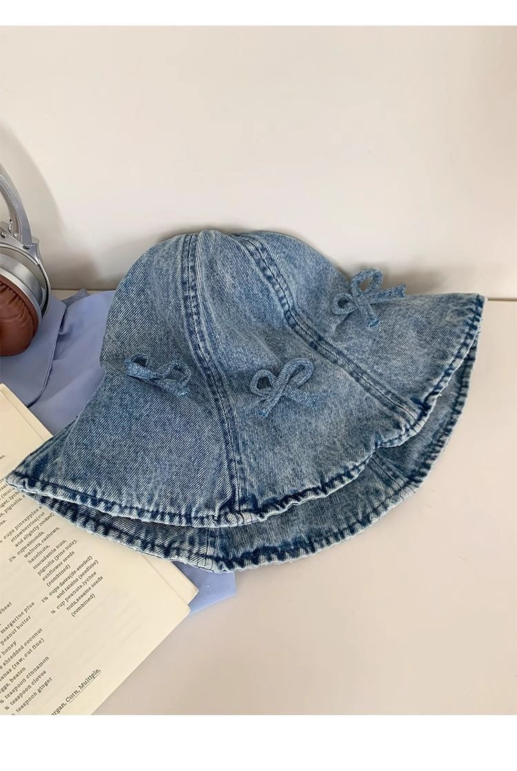 Cappello da pescatore a forma di fiocco che valorizza la forma del tuo viso, cappello da sole retrò in denim con tesa pieghevole, alla moda e trendy._voghion.com