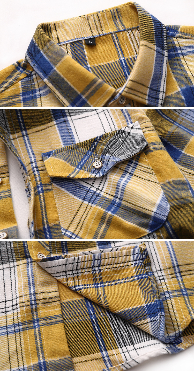 Men's Shirt Double Pocket Plaid Handsome Youth Long-sleeved Shirt Trendy_voghion.com