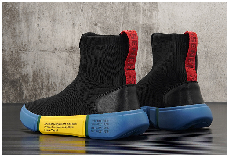 High Top Socks Shoes For Men 2023 Autumn New Trendy Breathable Knitted Slip On Sneakers Thick Sole Color Matching Trendy Shoes_voghion.com