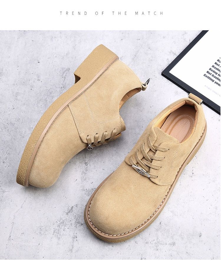 Voyage Derby For Men Trendy British Style High-End Feel Suede Round Height-Increasing Leather Thick-Soled Work Big Toe_voghion.com