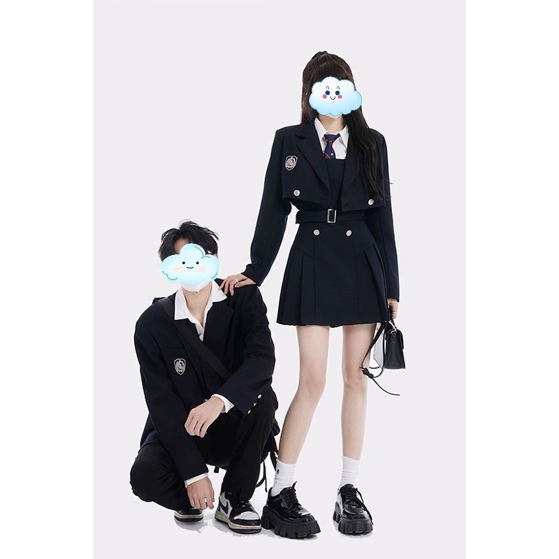 2025 College Style Blazer Jacket For Women Spring And Autumn Short Suit With Suspender Skirt Two-Piece Fashion Set_voghion.com