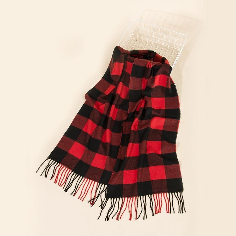 Women Men Classic-Red Black-Plaid-Winter-Scarf - Soft Warm Cold Weather Scarves With Tassels_voghion.com