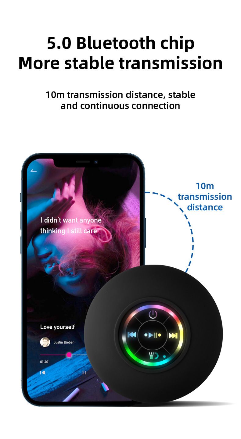 Bathroom Bluetooth Speaker Waterproof Audio Wireless User Mini Suction Cup Portable With Light Universal Subwoofer Small_voghion.com