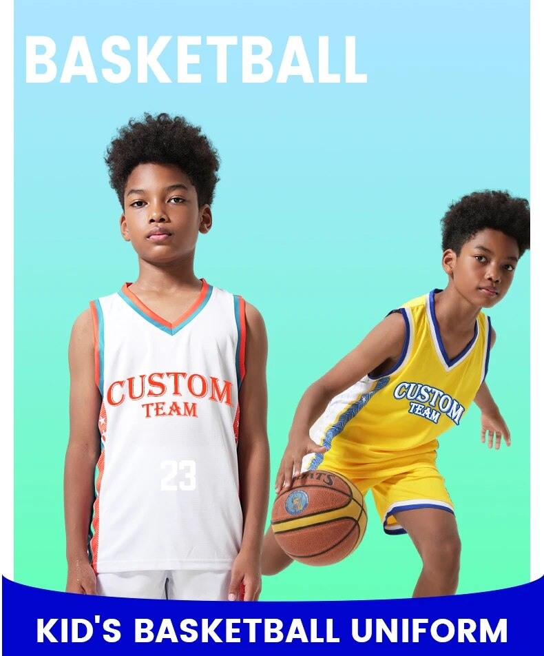 Mundury dziecięce Niestandardowe 100% siatka poliestrowa Oddychająca koszulka chłopięca Szybkoschnące koszulki do koszykówki 2302_voghion.com