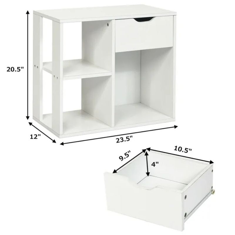 Storage Drawer With Side Space And Shelf 3-Tier Table_voghion.com
