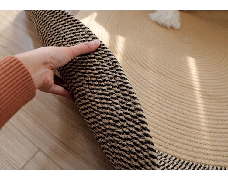Dokuma Halı - Yatak Başucu ve Kanepe İçin Vintage Yuvarlak Zemin Matı (Boho Chic, Doğal Elyaf, Kaymaz Arkalık, Gönderime Hazır)_voghion.com