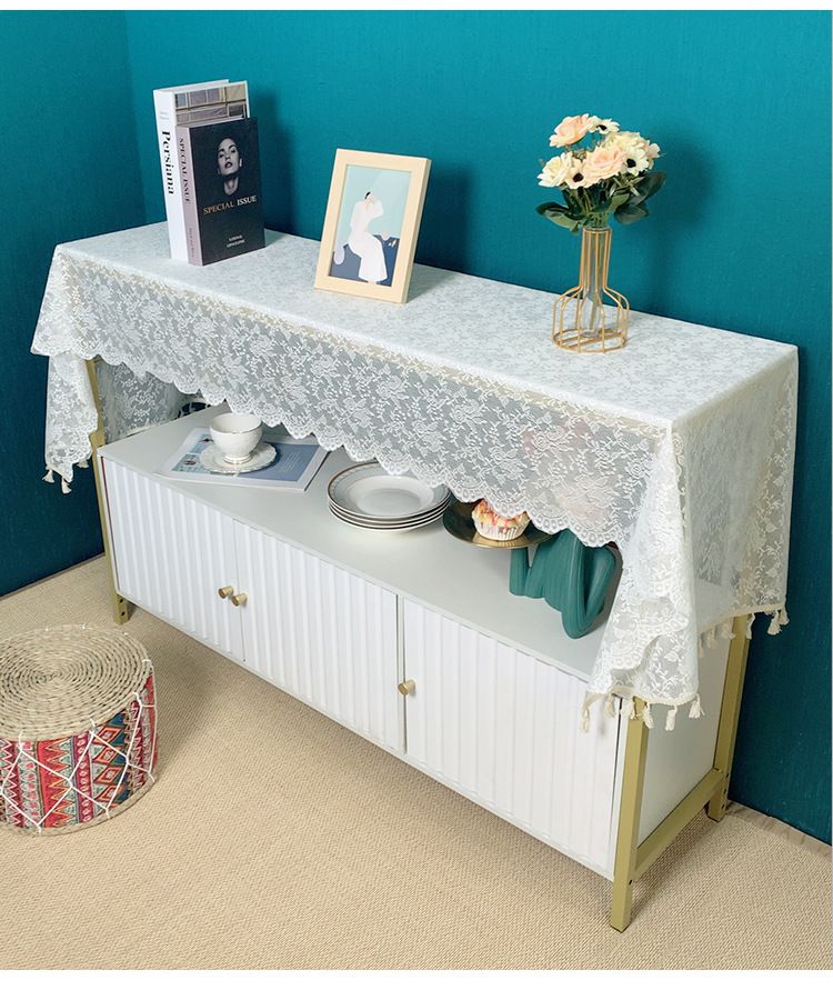 Elegant Lace Table Runner & Furniture Cover – Non-Slip, Dust-Proof – Modern Boho Home Decor (60×60 To 60×300cm, White/Beige)_voghion.com