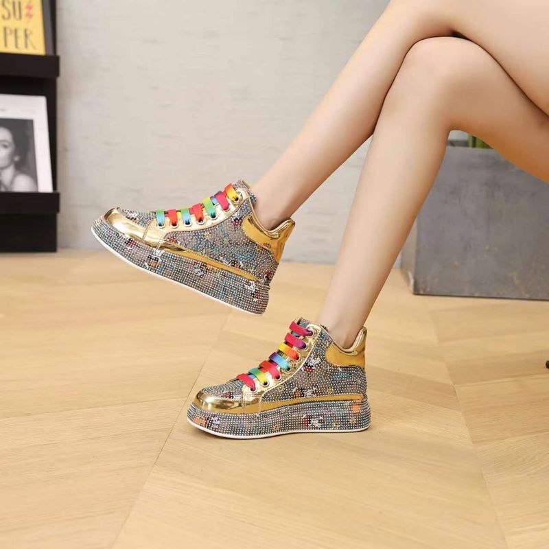 2025 New High Cut Thick Soled Crystal Full Women's Graffiti Trendy Diamond Shoes With Colorful Shoelaces, Comfortable_voghion.com