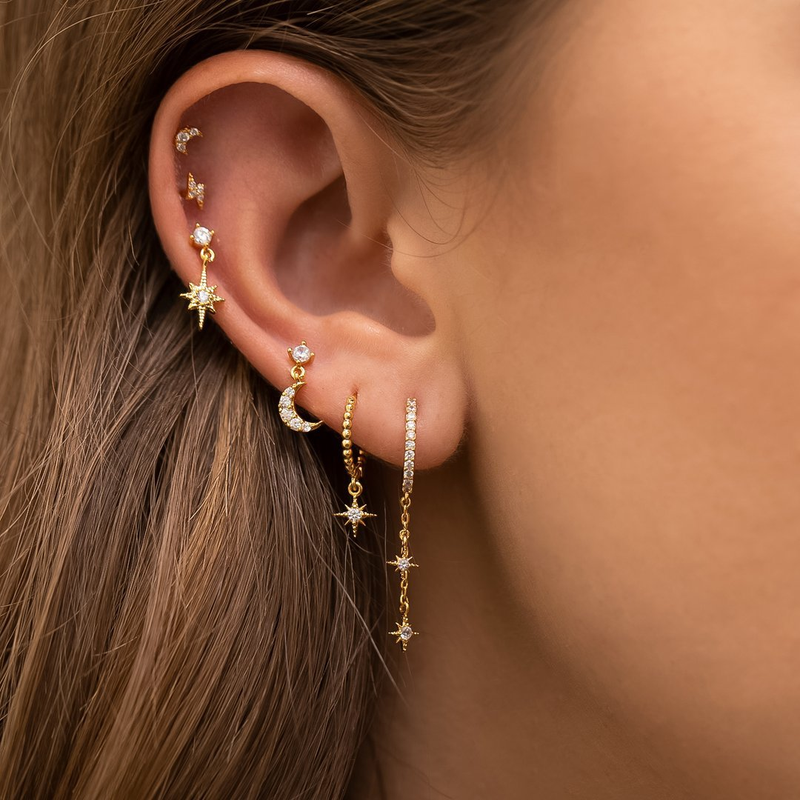 Star And Moon Chain Tassel Six Pointed Star Personality Fashion Zircon Set Female Earrings_voghion.com