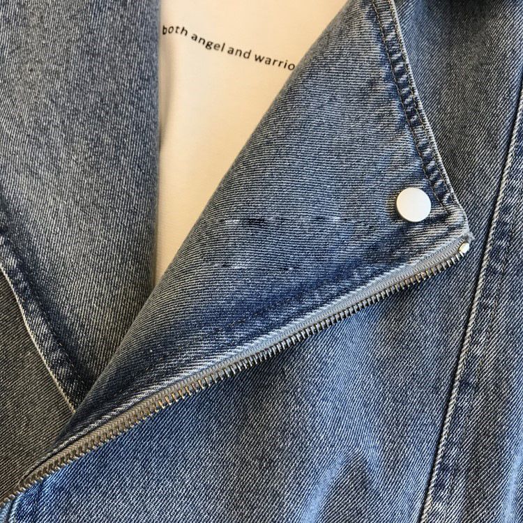 Giacca vintage in denim francese da donna - Blusa casual oversize con revers classico, maniche lunghe, comodo misto poliestere (blu, S/M/L/XL)_voghion.com