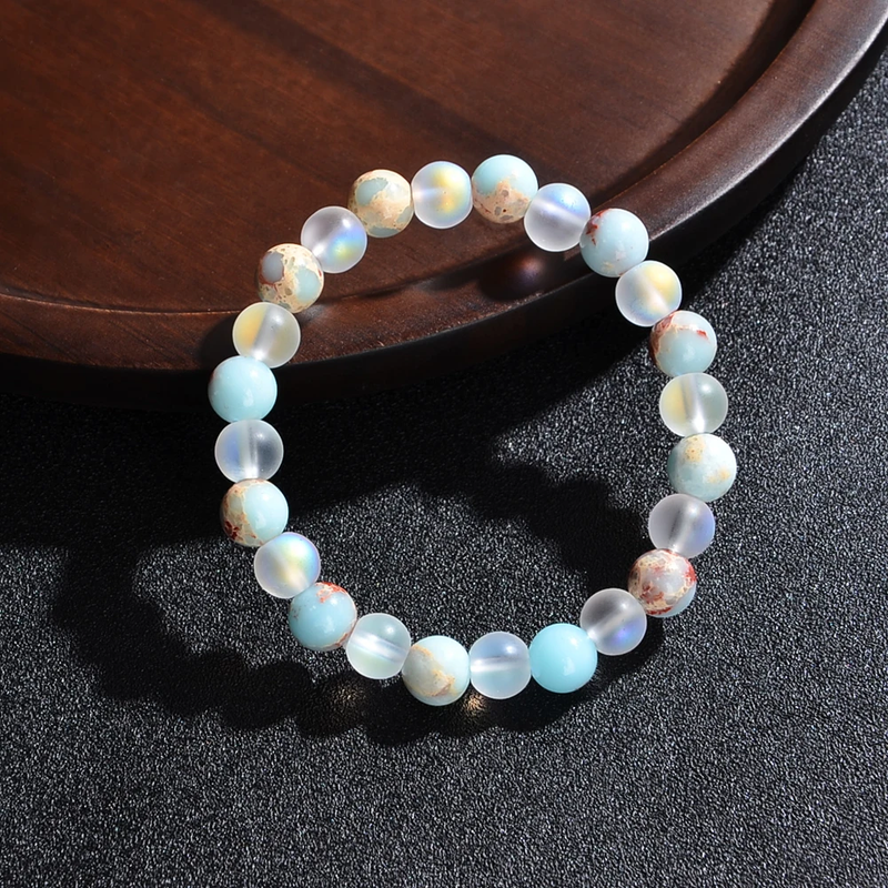 1 Piece Aura Quartz And Ocean Sediment Beaded Bracelet - Unisex - Homeopathic Crystal Jewelry - Brings Abundance - Prosperity_voghion.com