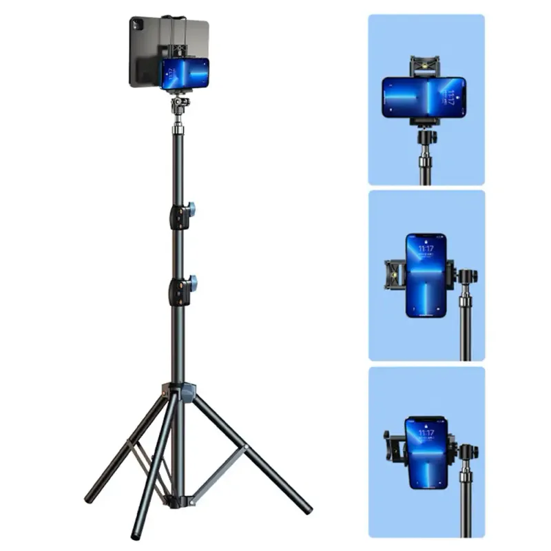 2 In 1 55cm Adjustable Tablet Tripod Floor Stand Holder Live Mount 4-13 Inches For IPad IPhone Bracket Support_voghion.com