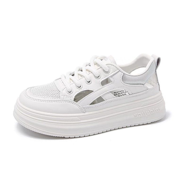 Thick-soled Hollow White Shoes Women's Lace-up Breathable Sports Sandals Versatile Casual Hole Shoes_voghion.com