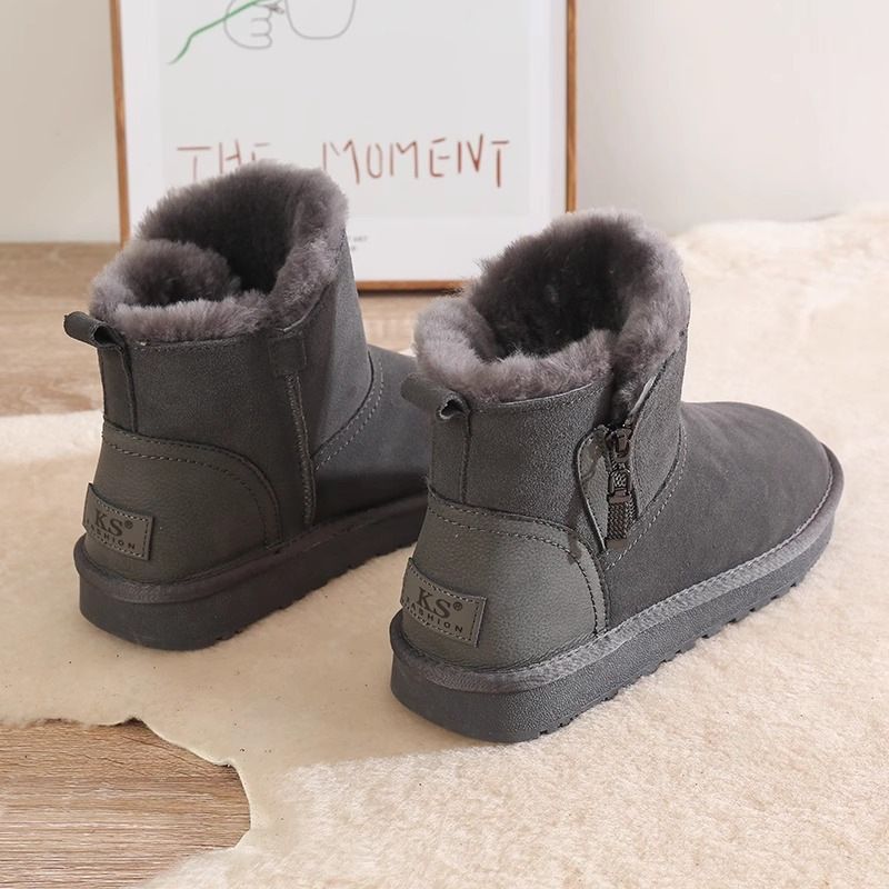 2023 New Short Tube Leather And Fur Integrated Winter Short Boots, Anti Slip, Thickened Fur, Warm Cotton Shoes_voghion.com