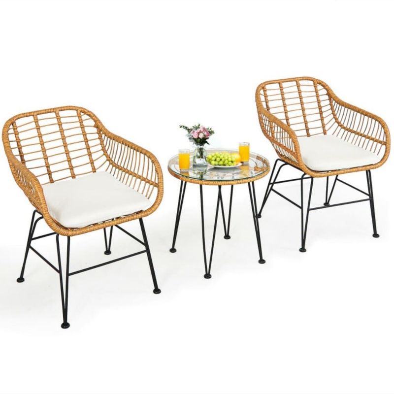 3 Pieces Rattan Furniture Set With Cushioned Chair Table_voghion.com